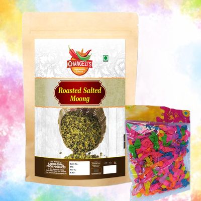CHANGEZI'S bawarchi khana-Holi Festive Selection roasted moong-roasted mung-Healthy Mong Sprouted | Rosted Solid dal Spicy Masala, Protein Rich -900g*1Pack With Free Holi water balloons