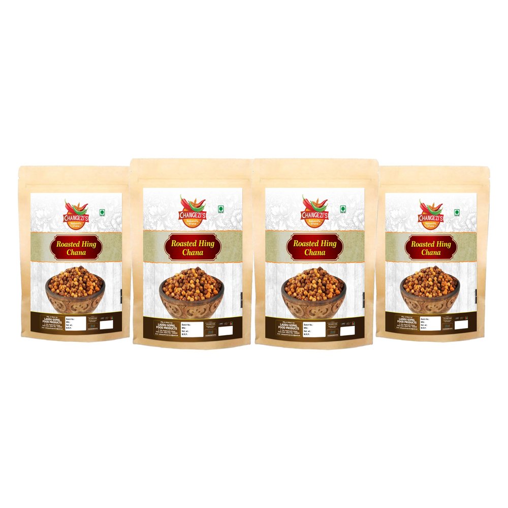 CHANGEZI'S bawarchi khana-Holi Festive Selection roasted chana hing chana|Roasted Hing Jeera Chana High Protein Snack|Vegan snack/Healthy Namkeen -850g*4Pack With Free Holi water balloons