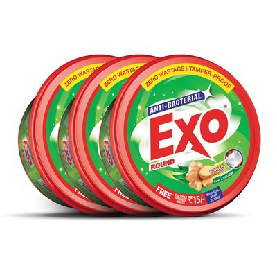 Exo Round Dishwash Bar 700gm X 3 | Complete Dishwashing Solution With Anti-Bacterial Efficacy & Goodness of Ginger Remove Tough Grime Stains With Ease | Experience Hygienic & Superior Cleaning