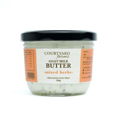 Courtyard Farms Goat Milk Butter | Low lactose | Preservatives and chemical free | Free range goat milk | Traditional Hand Churned | Mixed herbs | 200g