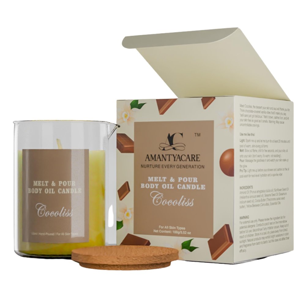 AC AMANTYACARE Melt & Pour Body Oil Candle - Cocoliss | Cocoa Butter, Almond Oil, Sesame Seed Oil, Chocolate & Vanilla Oils | Size : 100ML