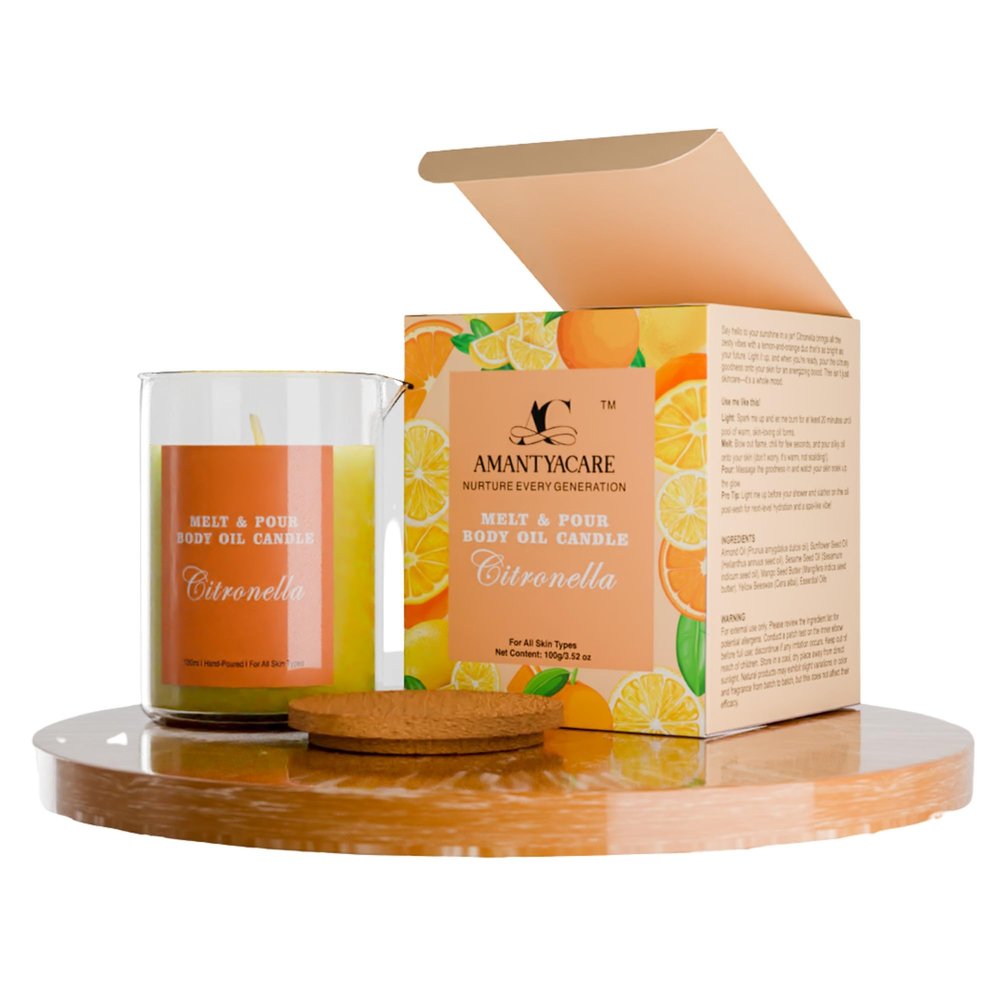AC AMANTYACARE Melt & Pour Body Oil Candle Citronella | Lemon & Orange Essential Oils | Aromatherapy Massage-Candle| Mango Butter, Almond Oil, Sesame Seed Oil | Size : 100Ml
