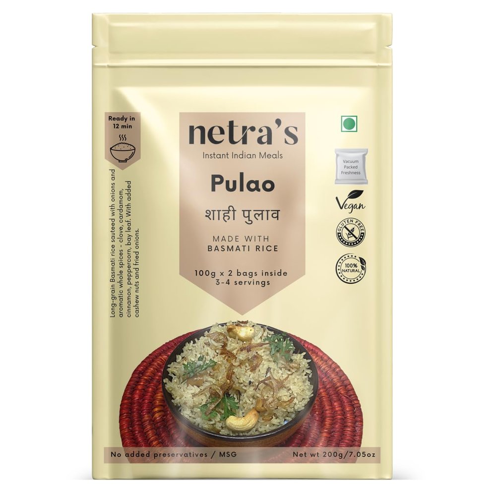 Netras Instant Pulao  200g (Pack of 1) Made with Premium Basmati Rice | Gluten-Free & Preservative-Free | Quick & Easy Meal  Just Add Hot Water & Cook | Perfect for Lunch, Dinner, Travel, Camping