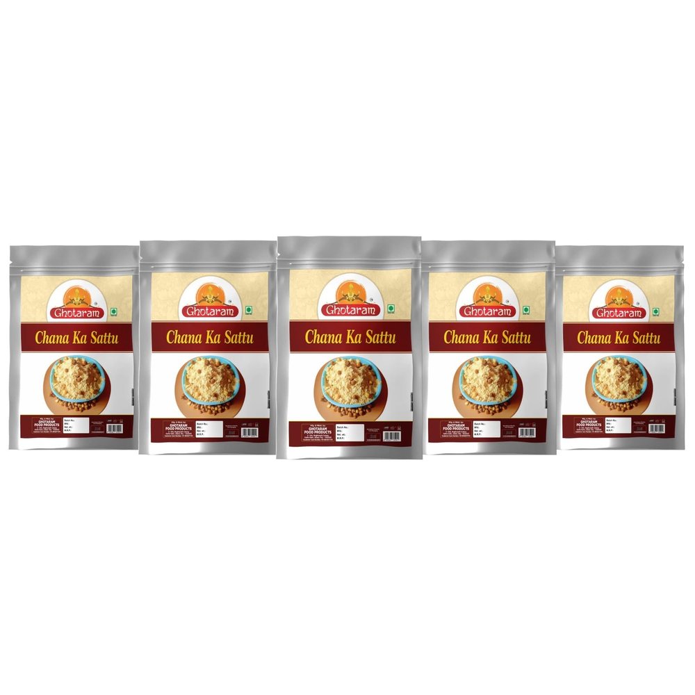 GHOTARAM Organic Roasted Chana Sattu Atta/Roasted Gram Flour Sattu/Fibre Rich Chana Sattu/Cattu Mavu|Cooling summer drink|Low glycemic index/Sattu/Chemical Free, Natural-1200g(pac 5x 240g)