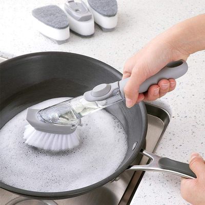 GALV soap Dispensing Dish Brushes Dishwasher Brush with soap Dispenser Long Handled Hydraulic dishwashing Brush Kitchen Tool Cleaning Brushes,Non Stick brushs,Dish Cleaning brushs(Gray)(23.4x5.4 cm)