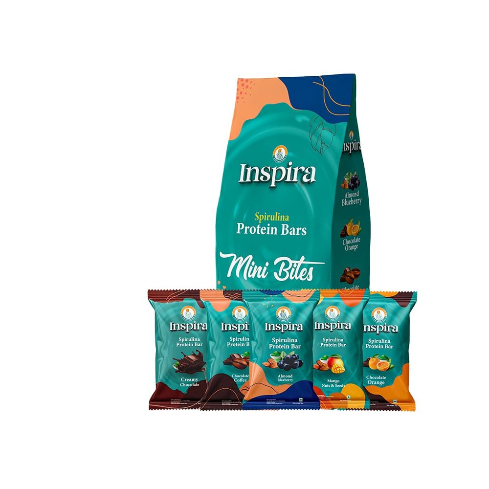 Inspira Mini Bites Assorted Spirulina Powered Nutritional Bars, 12g | Pack of 15 |1.52 g Protein | 0.92 g Dietary Fibre | No Artificial Sweeteners, Preservatives or Refined Sugar