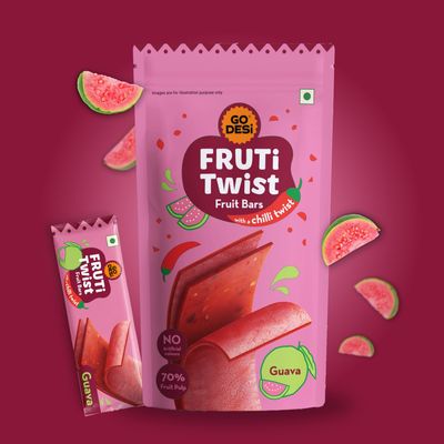 GO DESi Guava Fruti Twist Fruit Bars - 3 x Pack of 10 pieces, Papad, Fruit Jelly