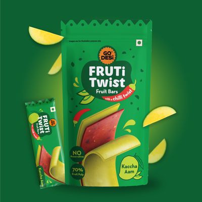 GO DESi Kaccha Aam Fruti Twist Fruit Bars - 3 x Pack of 10 pieces, Aam Papad, Mango Fruit Jelly