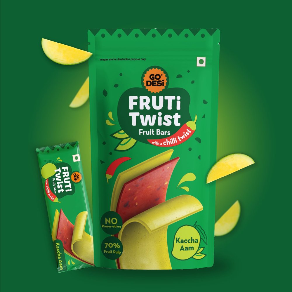 GO DESi Kaccha Aam Fruti Twist Fruit Bars - 3 x Pack of 10 pieces, Aam Papad, Mango Fruit Jelly