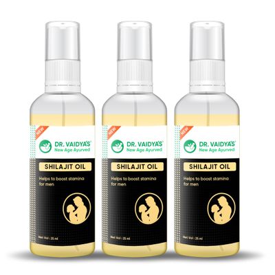 Dr. Vaidyas Shilajit Oil for Men Ayurvedic Massage Oil to Boost Strength, Stamina & Blood Flow | 100% Natural | For Better Performance | Ashwagandha & Gokshura to Boost Endurance | 30ml (Pack of 3)