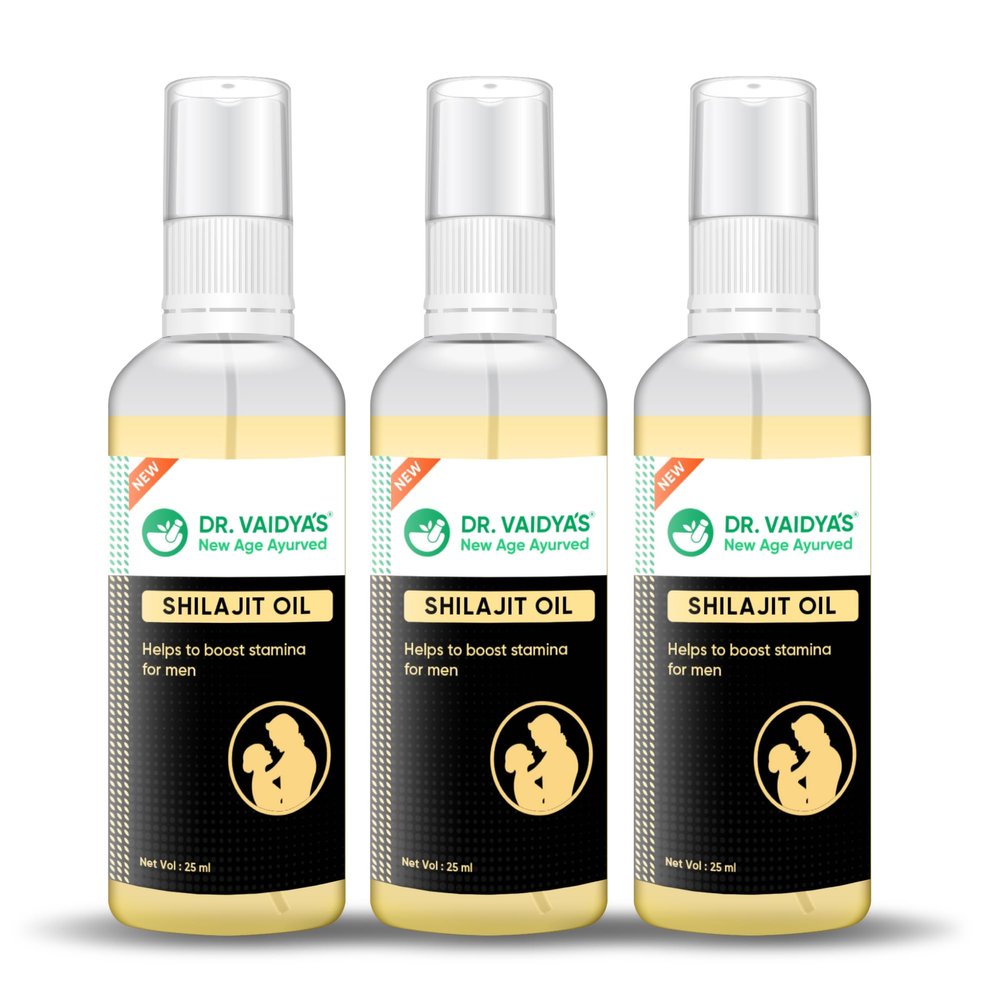 Dr. Vaidyas Shilajit Oil for Men Ayurvedic Massage Oil to Boost Strength, Stamina & Blood Flow | 100% Natural | For Better Performance | Ashwagandha & Gokshura to Boost Endurance | 30ml (Pack of 3)