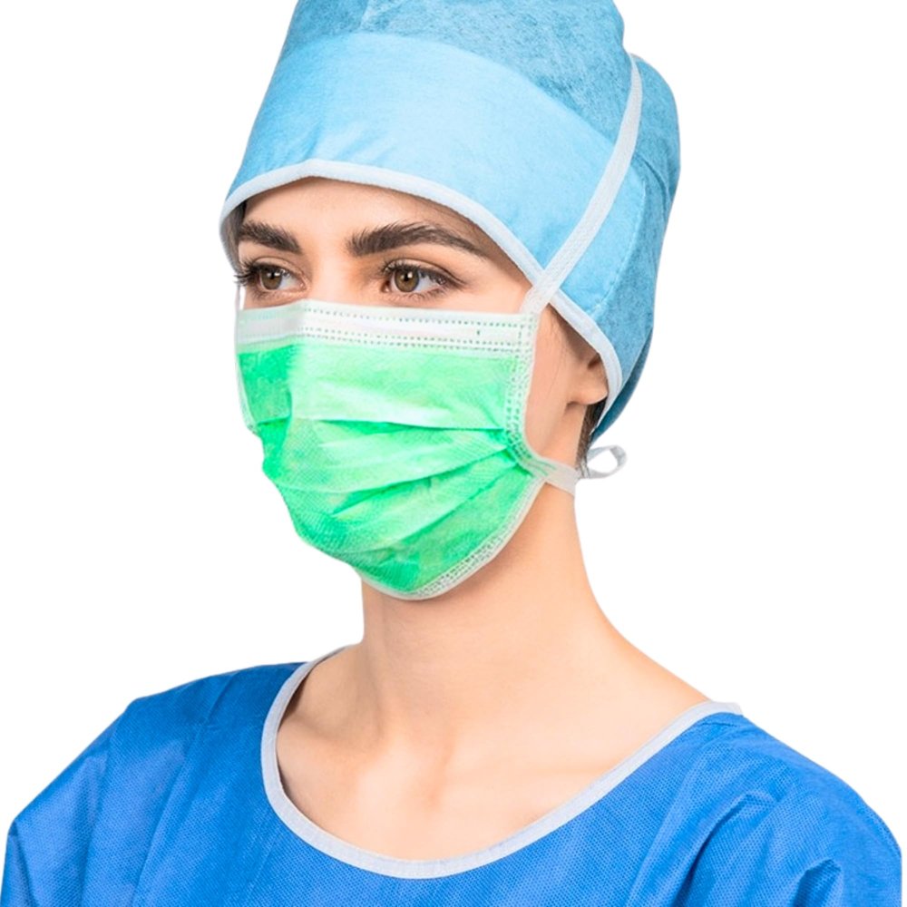 C-Cure Tie On Certified 3 Ply Face Mask For Men And Women Non Woven Face Mask For Pollution Protection (Pack Of 500, Green)