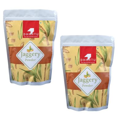 DHAATU Pure & Natural Jaggery Powder | Unrefined Cane Sugar, Non-GMO, No Additives | Healthy Natural Sweetener for Cooking, Baking & Beverages | 1 KG | Pack of 2