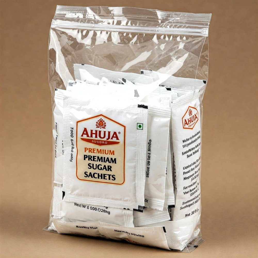 Ahuja Premium Sugar Sachets  Pack of 200 | Hygienic, Pre-Measured, Pure & Refined Sugar for Home, Office, Restaurants, Hotels & Travel