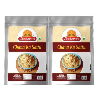 GHOTARAM Classic Chana Sattu Flour (Bhuje Chane ka atta) Pure Roasted Gram Flour, Homemade Sattu (roasted chickpeas Flour/cholar chatu) Healthy Immunity builder Channa Sattoo-1960g(pac 2x 980g)