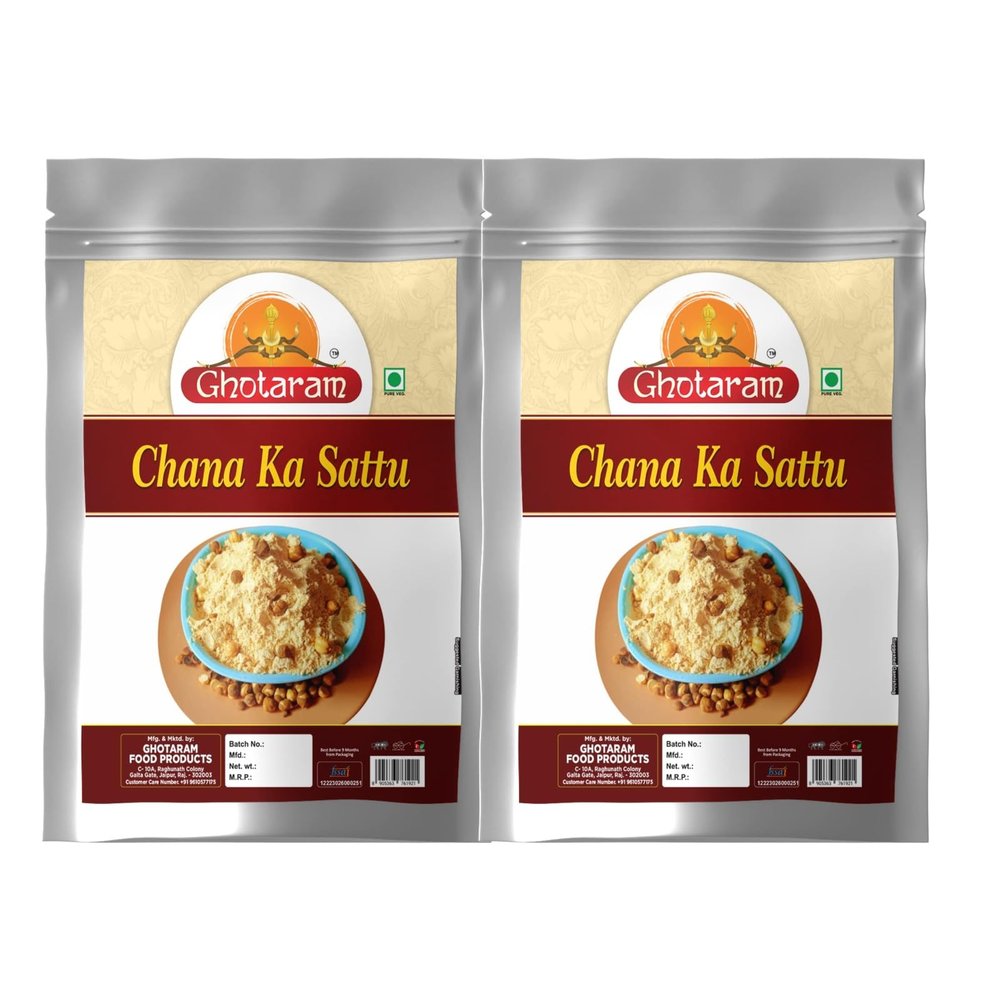 GHOTARAM Classic Chana Sattu Flour (Bhuje Chane ka atta) Pure Roasted Gram Flour, Homemade Sattu (roasted chickpeas Flour/cholar chatu) Healthy Immunity builder Channa Sattoo-1960g(pac 2x 980g)