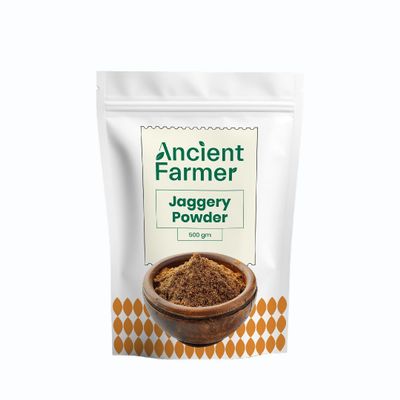 Ancient Farmer Jaggery Powder - Pure & Natural Sweetener, Organic Unrefined Sugar, Healthy Alternative for Baking & Cooking (500 gm)