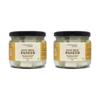 Courtyard Farms Goat Milk Paneer | Preservative-Free | Free-Range Aravalli Grazed | Light & Easy to Digest | Low Lactose, Fat & Carbs | Glass Jar Packaging | Pack of 2 (200g Each)