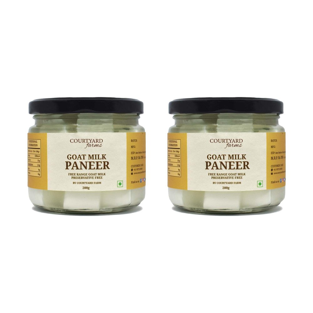 Courtyard Farms Goat Milk Paneer | Preservative-Free | Free-Range Aravalli Grazed | Light & Easy to Digest | Low Lactose, Fat & Carbs | Glass Jar Packaging | Pack of 2 (200g Each)