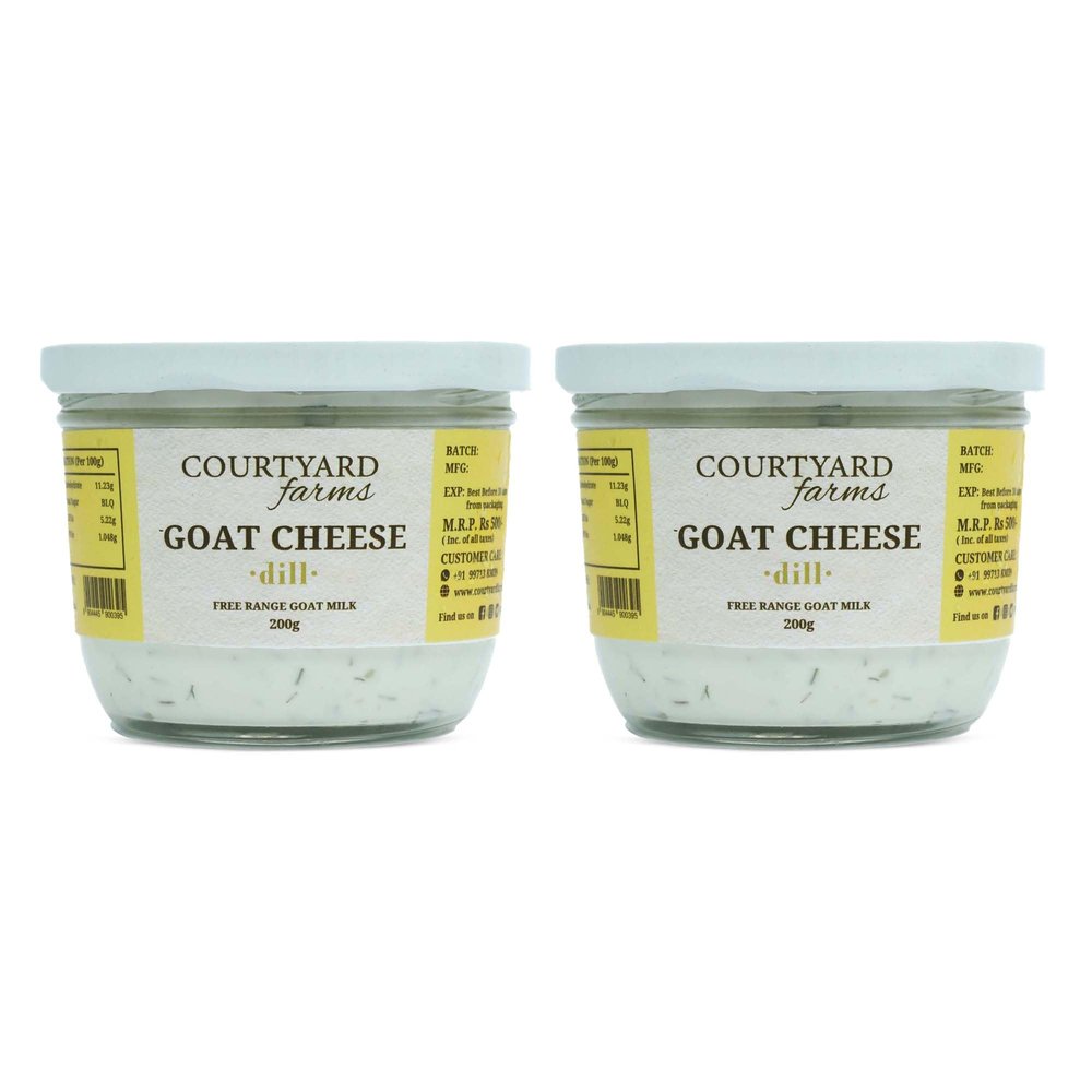 Courtyard Farms Goat Milk Cheese Dill | Preservative-Free | Aravalli Free-Range Goat Milk | Rich & Creamy Texture | Glass Jar | Pack of 2 (200g Each)