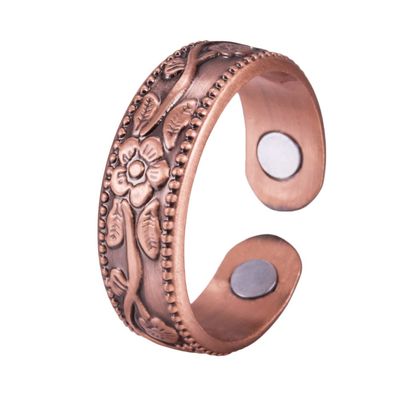 ChuongKaiye Magnetic Red Copper Flower Ring | Adjustable Pure Copper Ring for Men & Women | Stylish Design |