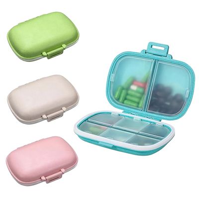 8 Compartments Pill Medicine Organizer Storage Box -Moisture Proof, Made of Food Grade Cereal Fiber, BPA free Wheat Straw Material, Ideal for Travel, Pocket, Purse, Daily Pill Case, Portable Medicine Vitamin Holder Container - 1 Pc Multiple Colours