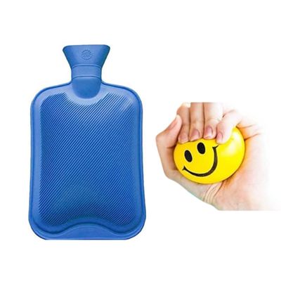 2Litre Hot Water Non Electric Rubber Bottle Period Bag for Pain Relief Therapy, Period Cramps, Back, Neck & Joint Pain, Leak- proof Design & Fishtail Inlet, Long Heat Retention (Multicolor) with FREE Stress Reliever Smiley Ball