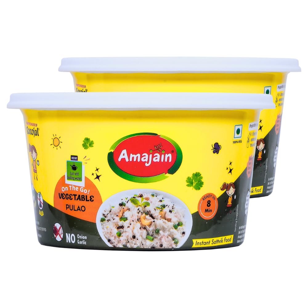 Amajain Instant Sattvik Healthy Veg Pulao, Ready-to-Eat, No Added Preservatives, No Added Flavours, Jain-Friendly, 70g (Pack of 2)