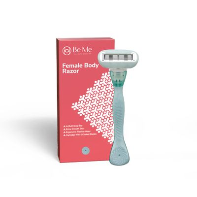Be Me Reusable Female Body Razor | Long Handle for Easy Reach | 5-Coated Blades | In-Built Soap Bar & Flexible Head| Smooth & Quick Body Hair Removal for Women - Green