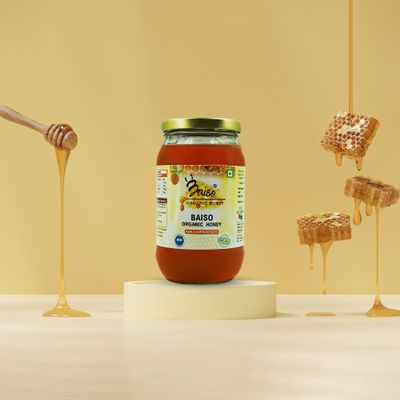 Baiso Organics Raw Multiflora Honey 100% Pure, Unprocessed, Natural Flavor, Rich in Vitamins and Minerals, (500g)