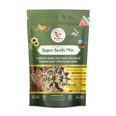 NutKhut-Delight Super Seeds Mix 500g | Chia + Pumpkin + Flax + Watermelon + Sunflower Seeds - Mix Seeds | Rich in Protein, Magnesium & Phosphorus | Mixed Seeds for Eating