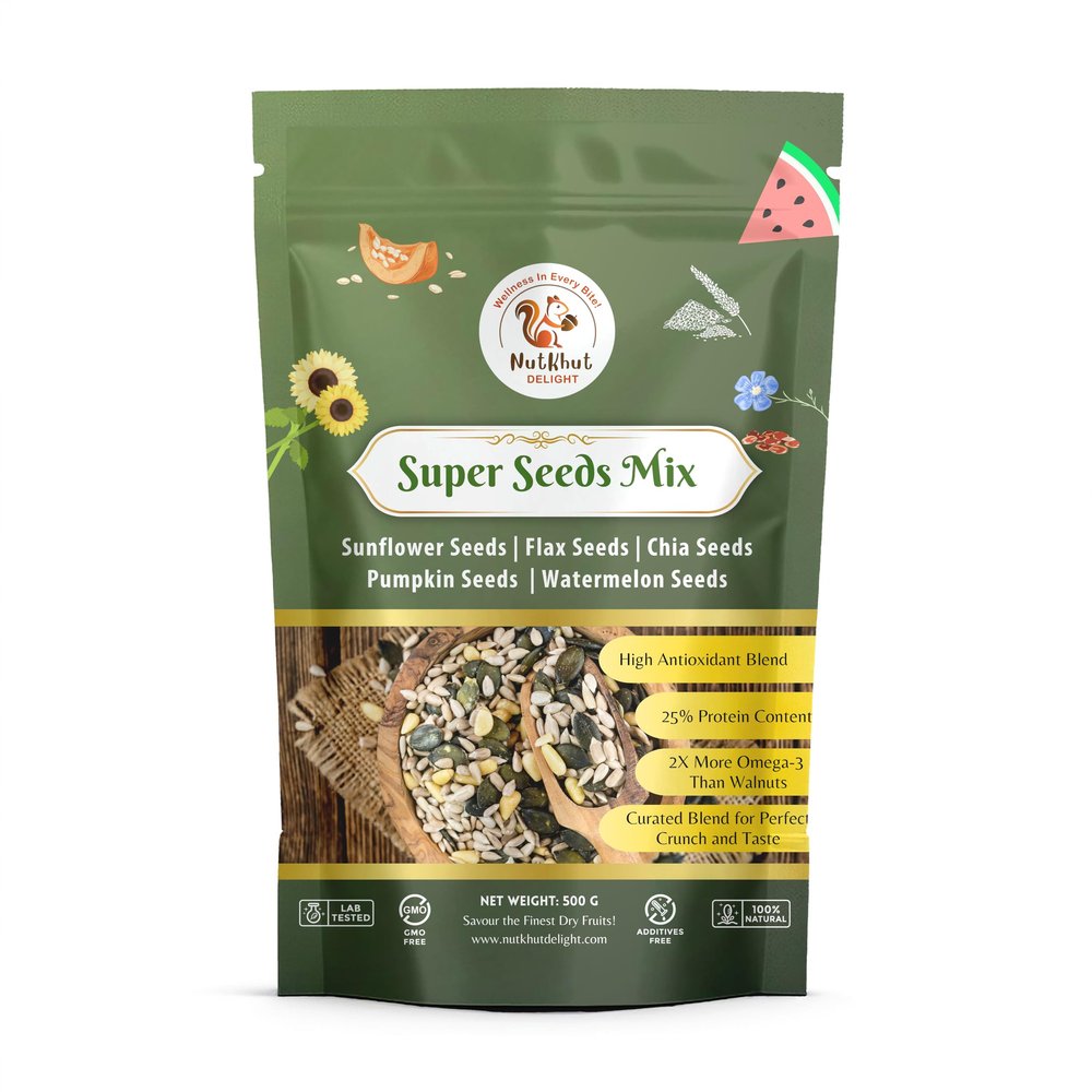 NutKhut-Delight Super Seeds Mix 500g | Chia + Pumpkin + Flax + Watermelon + Sunflower Seeds - Mix Seeds | Rich in Protein, Magnesium & Phosphorus | Mixed Seeds for Eating