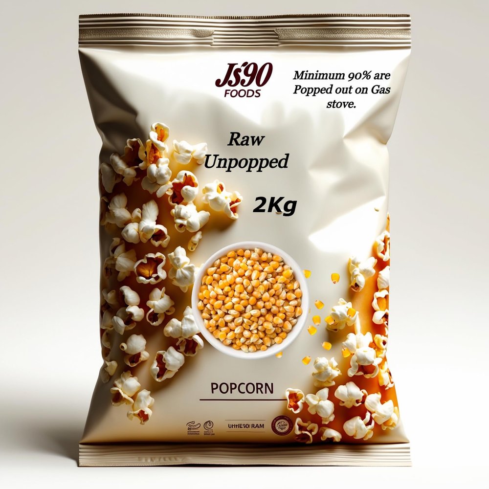 JS90 Foods Popcorn Kernels 2kg  Premium Unpopped Raw Makki, Ready to Fry & Pop, Non-GMO, Crunchy & Fluffy Popcorn for Snacking