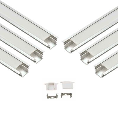 Abaj Lighting (16X12mm) LED Strip Lights 1Meter Aluminium Rectangular Conciled Profile Light Channels with Diffused Cover, End Caps and Mounting Clips Without LED Straight Linear - Pack of 6