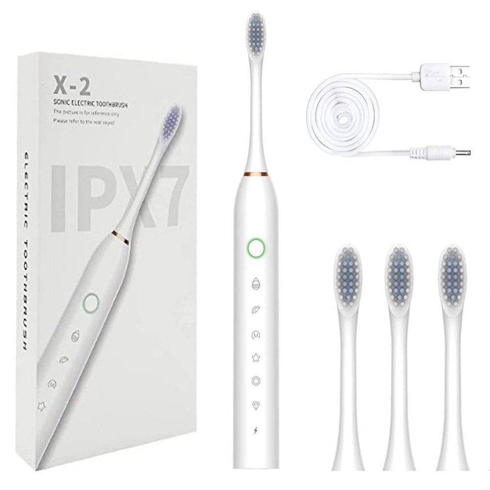 CLICKSWIFT Rechargeable Electric Toothbrush USB, Teeth Cleaning Tools, Waterproof Toothbrush, Electric Toothbrush For Woman with 3 Tooth Brush Head & 1 USB, Multicolour, 1 Pcs
