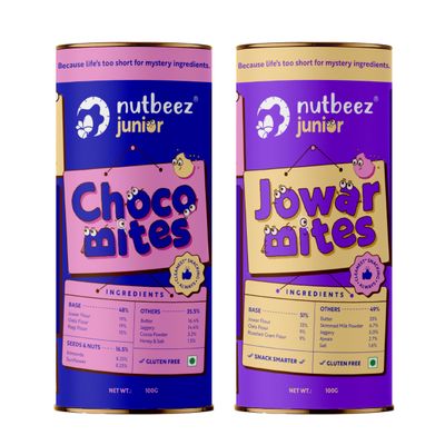 Jowar Bites | Millet Choco Bites | nutbeez junior| Pack of 2 (100gm each)| Handmade Biscuit| Clean Guilt free Snacks | Freshly Baked | Healthy option for kids| Goodness of Ragi, Oats ,besan and Jowar | No Maida | No Refined Sugar | Jaggery Biscuits| 