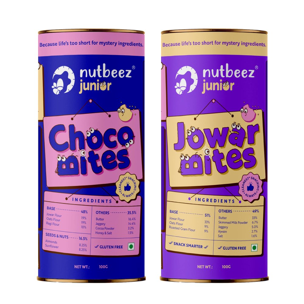 Jowar Bites | Millet Choco Bites | nutbeez junior| Pack of 2 (100gm each)| Handmade Biscuit| Clean Guilt free Snacks | Freshly Baked | Healthy option for kids| Goodness of Ragi, Oats ,besan and Jowar | No Maida | No Refined Sugar | Jaggery Biscuits| 