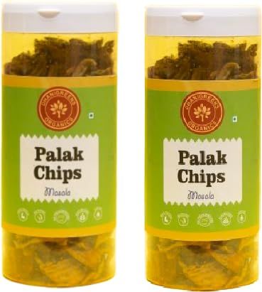 Dhanigreens Organics Crunchy Baked Palak Chips Masala Flavour 150gm (Pack of 2) | Spinach Chips | Healthy Snack for Kids & Adults | Rich in Fiber & Calcium | Low in Sodium | Gluten-Free | Crunchy and Delicious