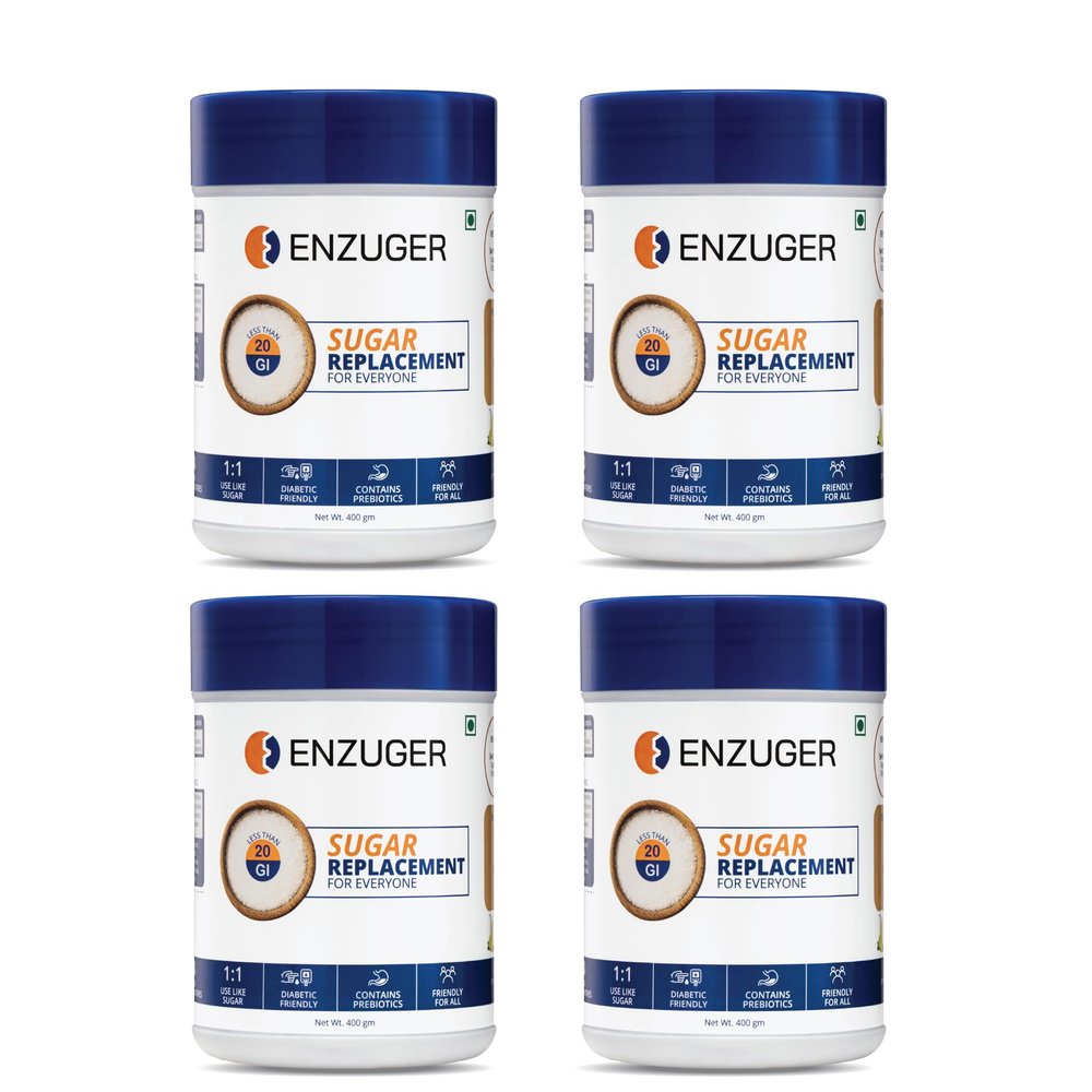 Enzuger 1:1 Sugar Replacement  Natural Low Glycemic Index Sweetener | PCOS & Diabetic-Friendly | No Sugar, No Erythritol, No Artificial Sweeteners, No Aftertaste | Made with Naturally Sourced Ingredients | 400g (Pack of 4)