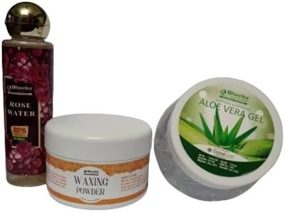 Bhuvika Waxing Kit with Waxing Powder(100g), Rose Water(120ml) and Aloe Vera Gel(250g), Complete Hair Removal Set