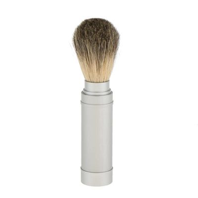 CALANDIS Silver Shaving Brush in Travel Tube Beard Moustache Full Size Shave Brush Tool in Aluminum Metal Tube Case Lightweight | Shaving Brushes & Mugs | Shaving & Hair Removal