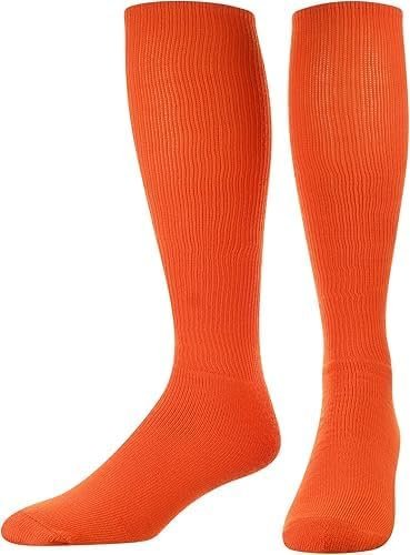 Football Soccer Socks for Men, Youth, Boys Compression Over Knee High Elasticity Performance Athletic Socks (Orange, L)