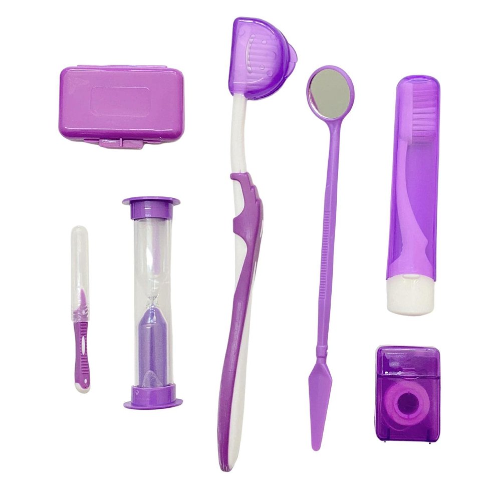 CALANDIS 8 Kit Orthodontic Set Oral Care Cleaning Protective Wax Brush Floss Purple | Other Health Care Supplies | Health Care