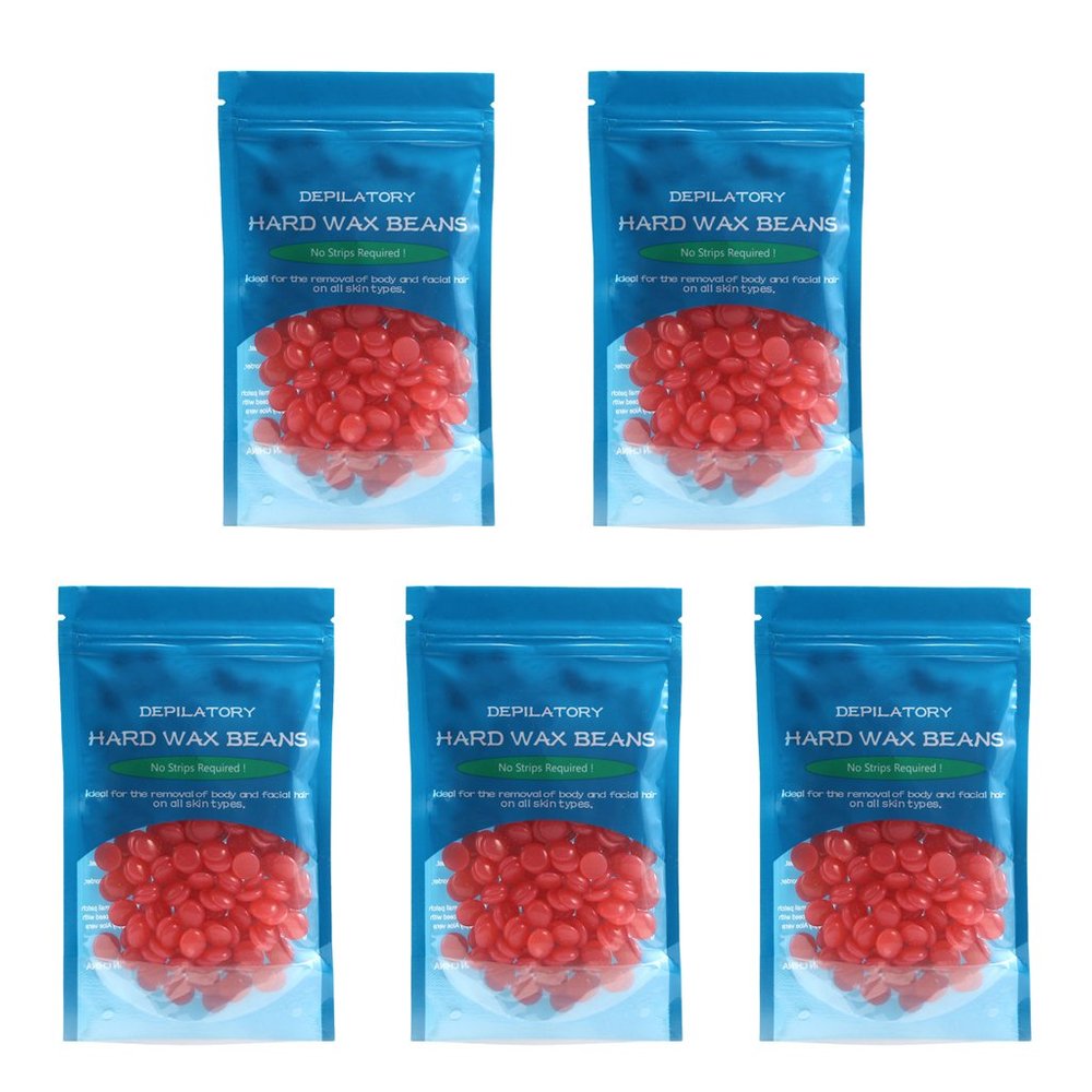 CALANDIS 5 Bags Hot Film Wax Beans Hair Removal Bikini Depilatory Beads Strawberry | Waxing Supplies | Shaving & Hair Removal