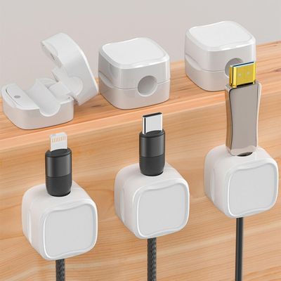 ALI SHIPPING Magnetic Cable Organizer Holder | Self-Adhesive Desk Cable Clips for Managing Phone Charging Cords & Wires | Wire Holder for Home, Office, Car & Nightstand | Pack of 6 (White)