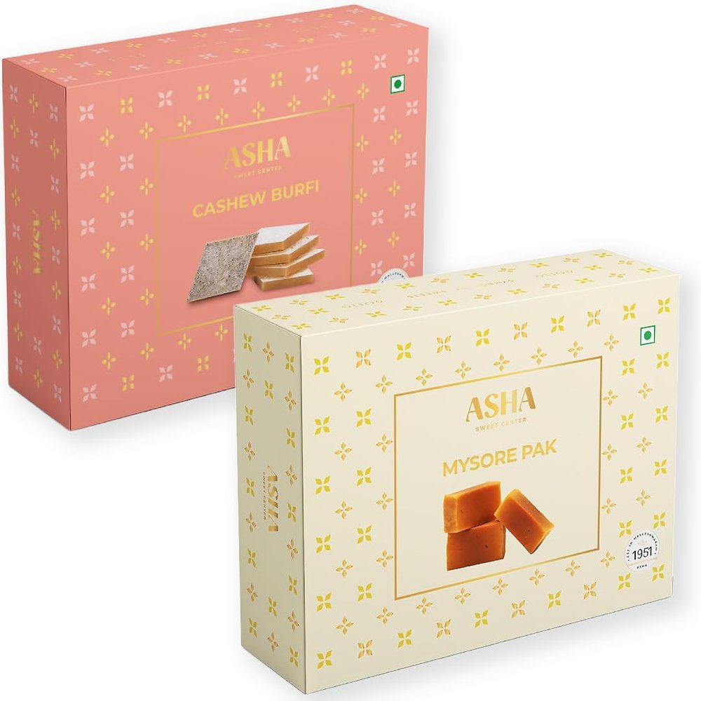 ASHA SWEETS Gifting Combo of Handcrafted Mysore Pak (250g) & Kaju Katli (250g) | Special Indian Mithai | Delicious & Healthy Exclusive Sweets Gift Box for Friends & Family| Traditional Taste of Mysuru