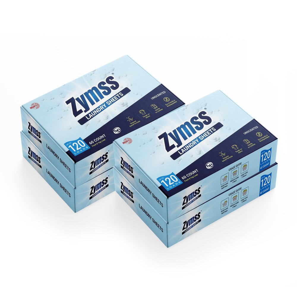 ZYMSS Laundry Detergent Sheet 120 Loads | Revolutionary Laundry Sheet For Top Load & Front Load Washing Machine | ENZYME Based formula | NABL Accredited (4-Pack, Unscented)
