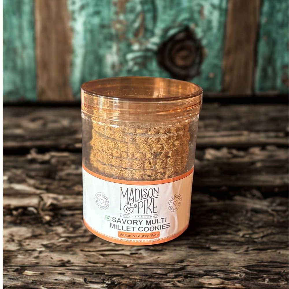 Madison & Pike Savory Multi Millet Gluten-Free Cookies 280 gm| Nutritious, Flavorful, and Perfectly Crisp | Vegan and Healthy