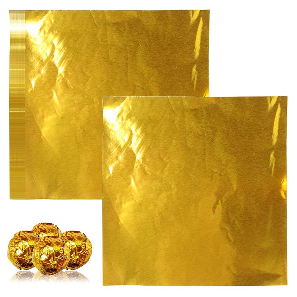 8x8 cm Plain Golden Aluminum Cut Foil Wrappers  Pack of 200