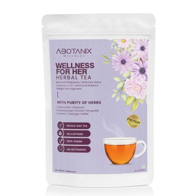 ABOTANIX Wellness for Her 75g, Premium PCOS PCOD Tea with Shatavari, Chamomile, Shankhpushpi, Helps in Hormonal Balance & Menstrual Regularity, Reduces Stress, Weight & Acne Control, Caffeine Free, Unflavoured
